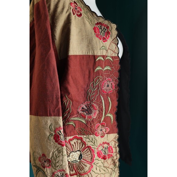 Vintage Liz Baker Metallic Floral Embroidered Lightweight Open Blazer Artsy L - Picture 11 of 13